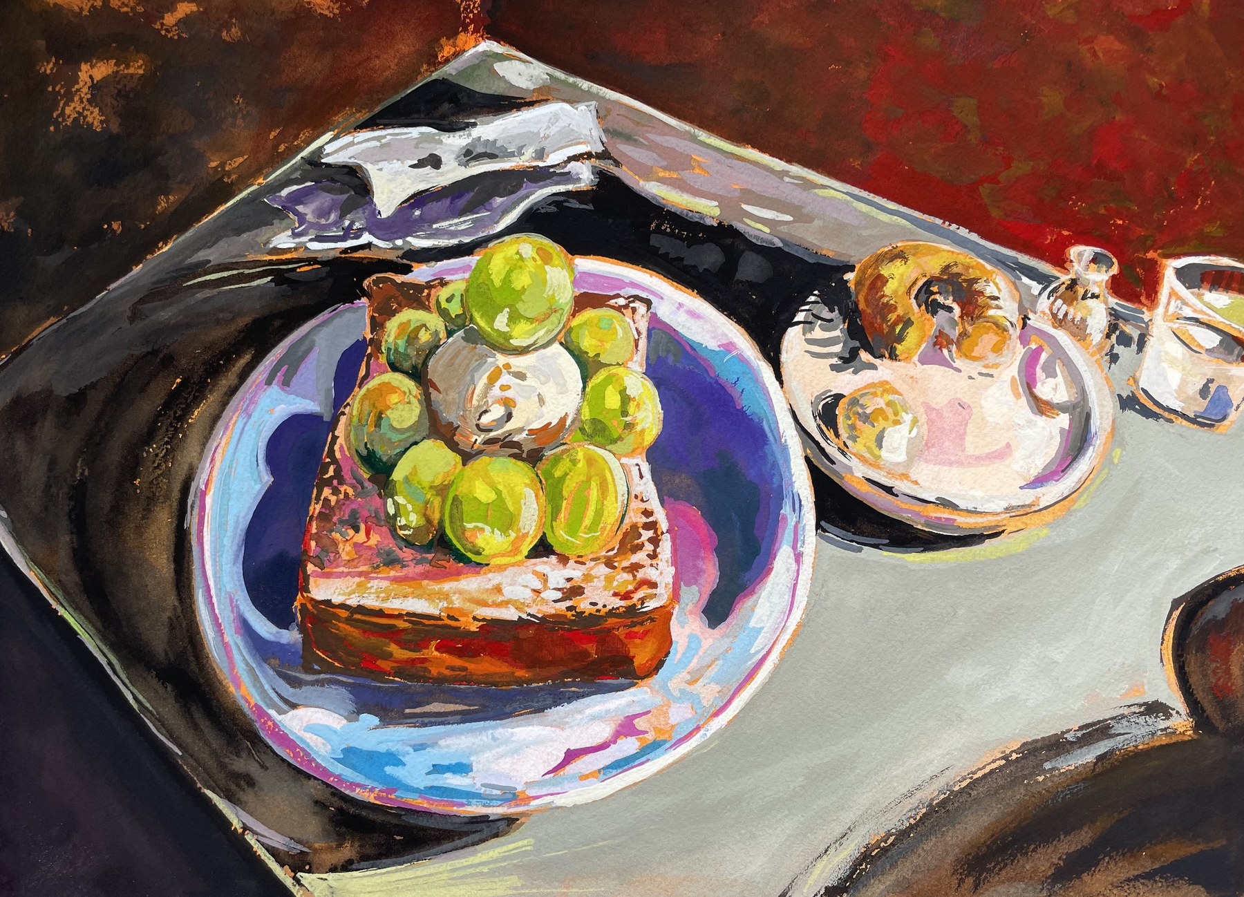 Japanese dessert with melon-topped toast and ice cream