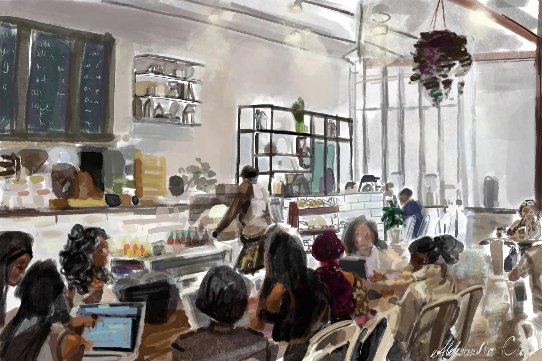 Crowded coffee shop interior in Texas