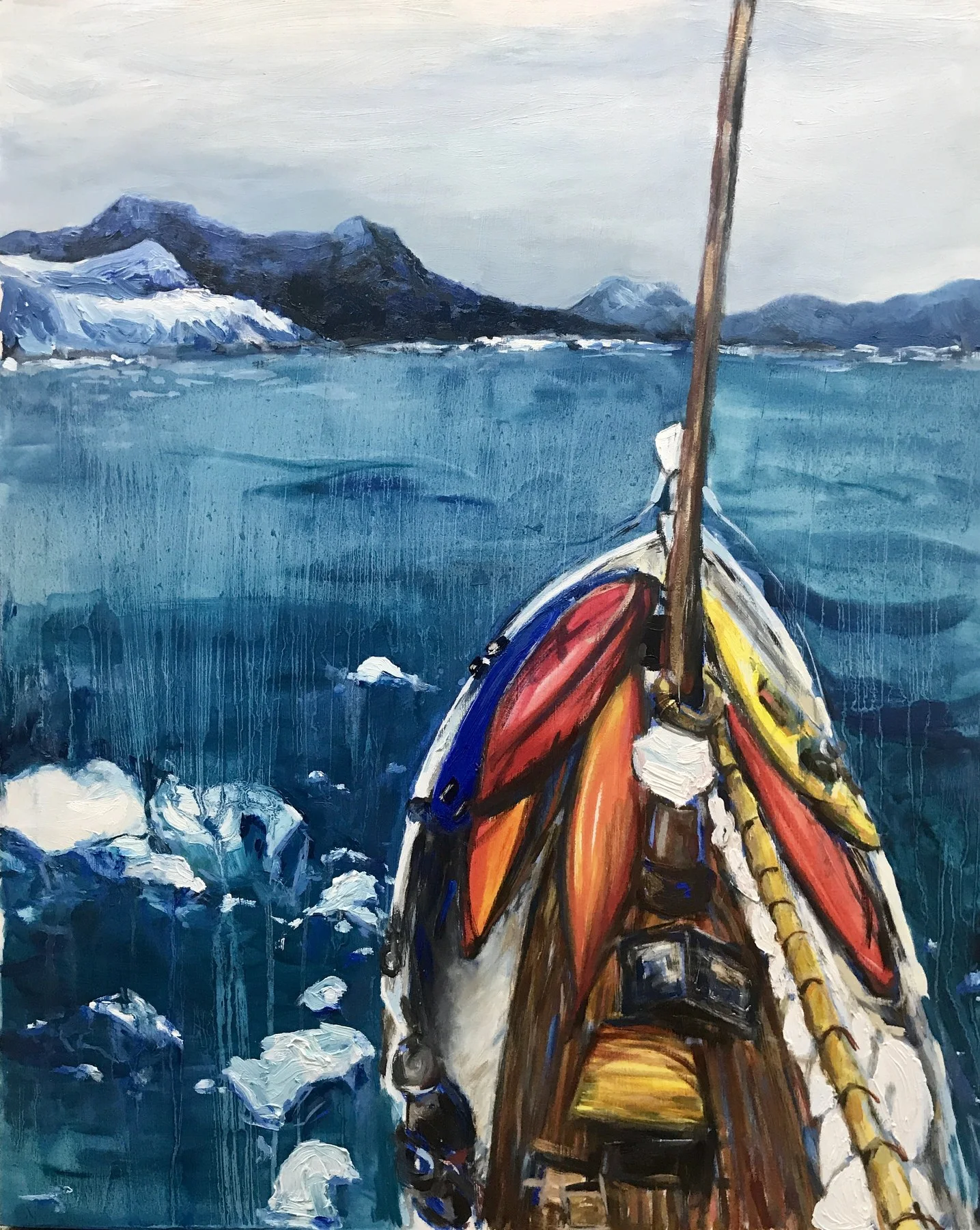 kayaking on ice, artwork by Ola Olow