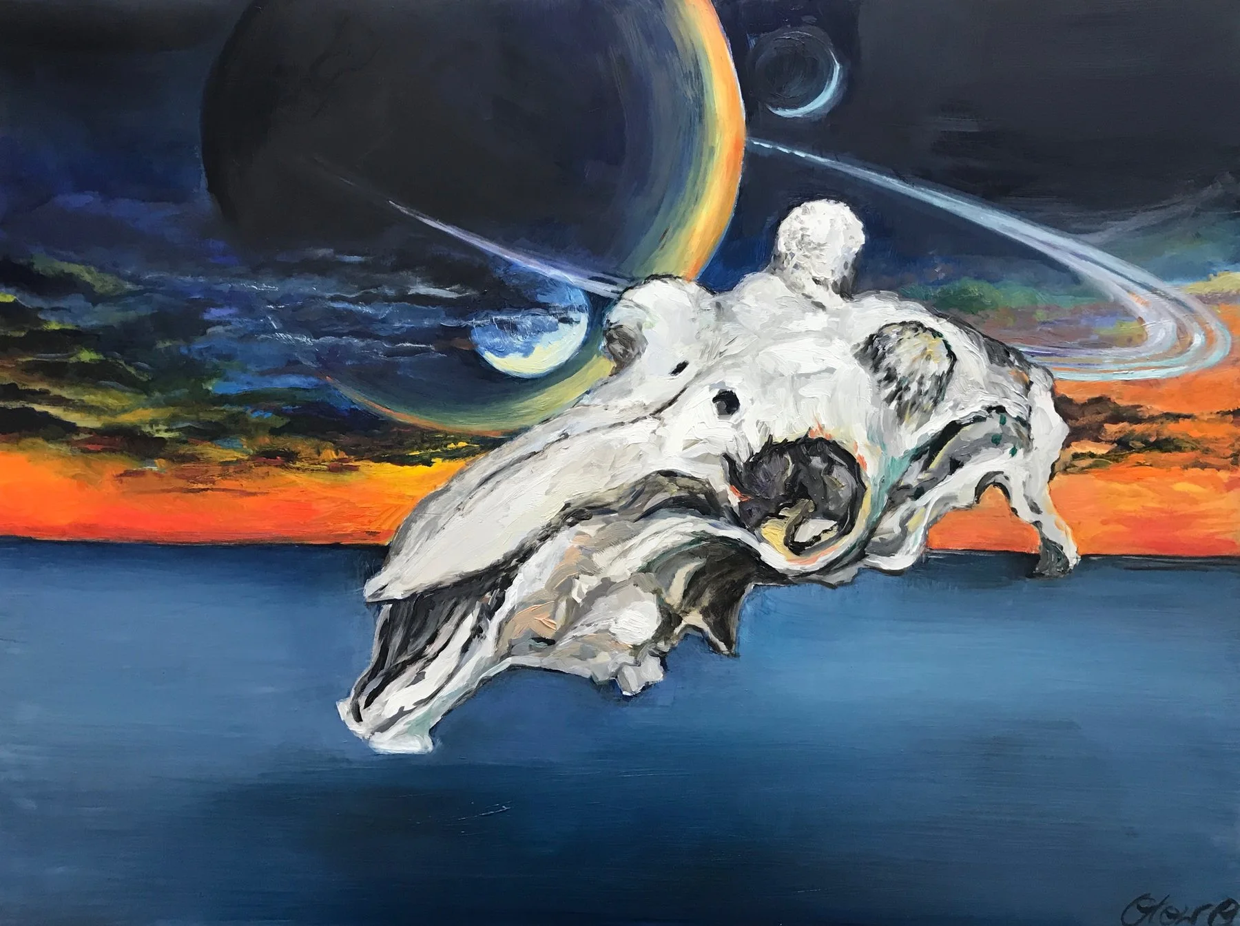 Animal skull in planetary landscape