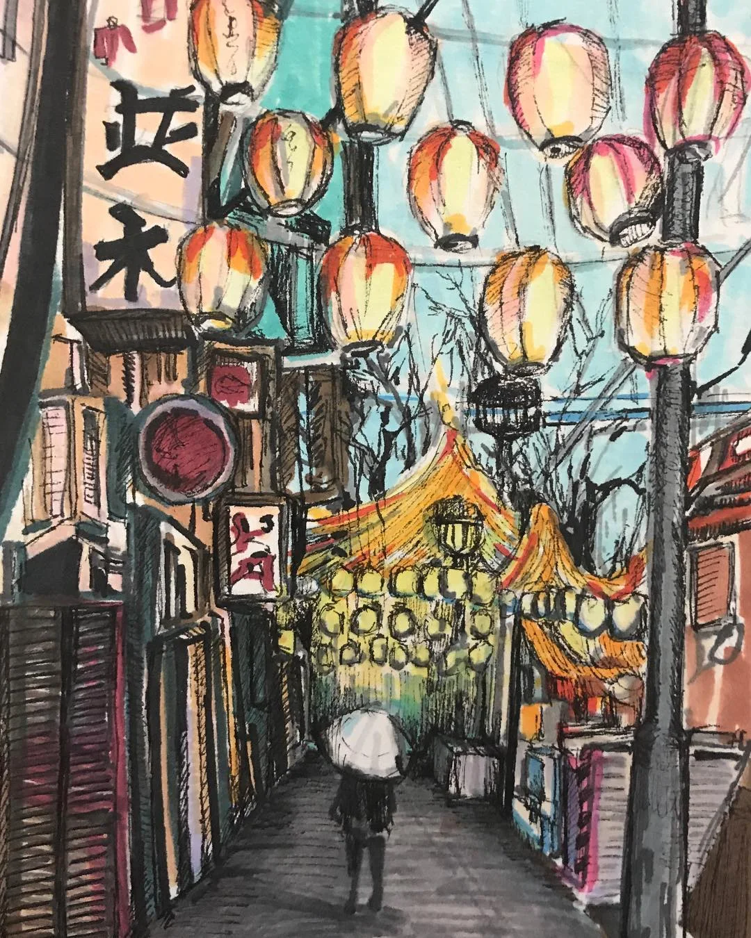 Tokyo street with lanterns